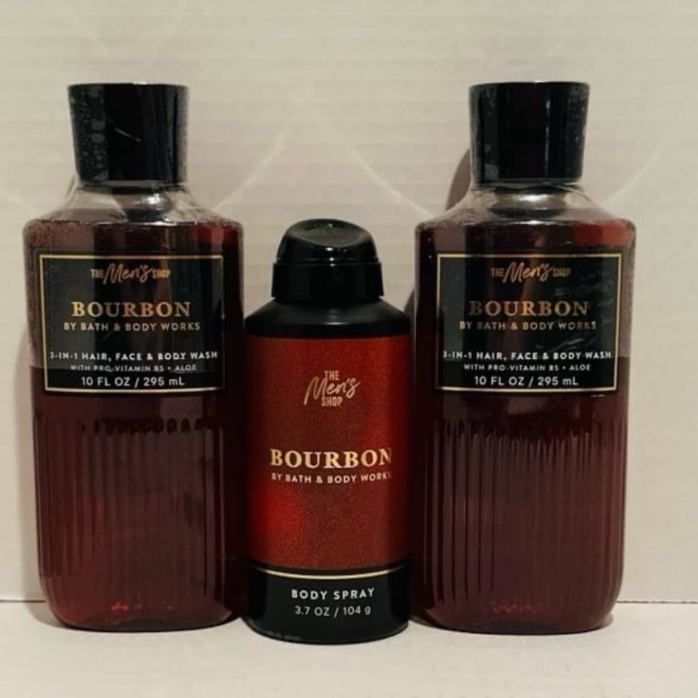 Bath & Body NEW Men’s Bourbon (2) 3-in-1 Hair, Face & Body Washes & Spray